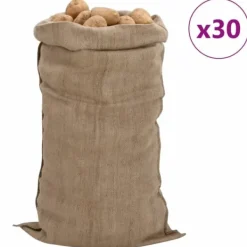 Hot 30-pack jutesäckar - Ekologiska och multifunktionella | Storlek: 65x135 cm | 100% Jute | 340 gsm Trädgårdskorgar