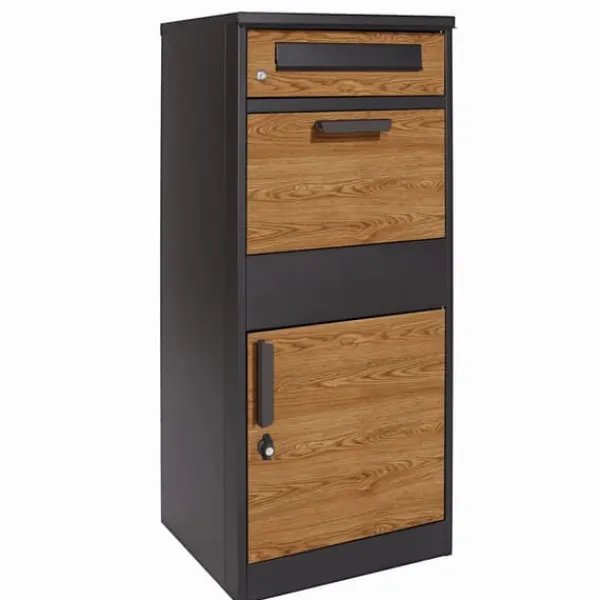 Outlet Paketbrevlåda - 50x38x112 cm - stål - antracit trälook Postlådor & Brevlådor