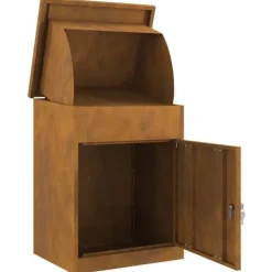 Hot Paketlåda i Cortenstål - Modern och Låsbar Design | Storlek: 44x35x59 cm | Färg: Rostig Postlådor & Brevlådor