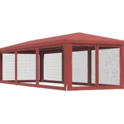 Partytält med 8 sidoväggar i nät - Vattentålig paviljong | Färg: Röd | Storlek: 3x9 m Tält & Lusthus