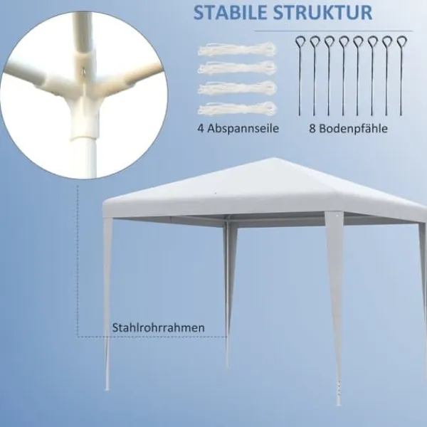 Paviljong 2,7×2,7 m vattenavvisande & vintertålig, vit