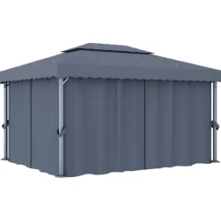 vidaXL Paviljong med draperi och ljusslinga LED 4x3 m antracit