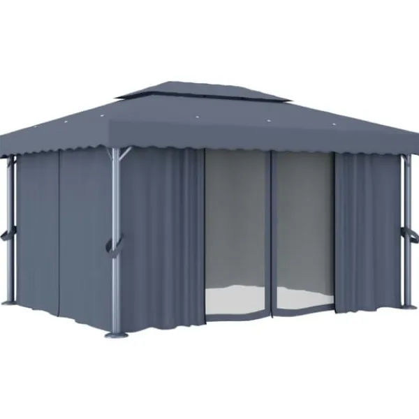Best Paviljong med draperi 4x3 m - Trädgårdsinredning | Färg: Antracit | Storlek: 4x3 m Tält & Lusthus