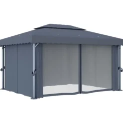 Best Paviljong med draperi 4x3 m - Trädgårdsinredning | Färg: Antracit | Storlek: 4x3 m Tält & Lusthus