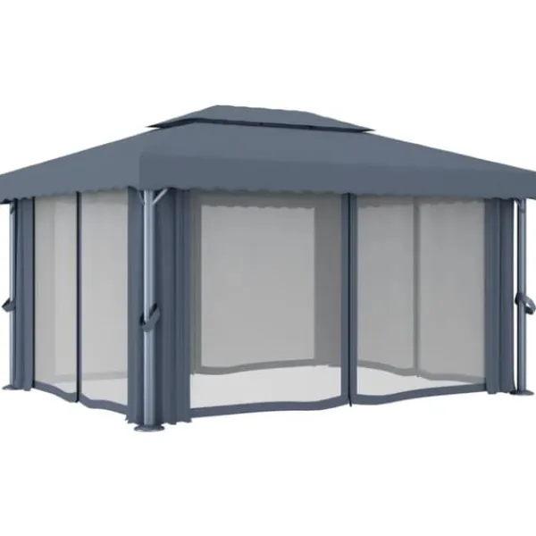 Best Paviljong med draperi 4x3 m - Trädgårdsinredning | Färg: Antracit | Storlek: 4x3 m Tält & Lusthus
