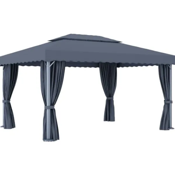 Best Paviljong med draperi 4x3 m - Trädgårdsinredning | Färg: Antracit | Storlek: 4x3 m Tält & Lusthus