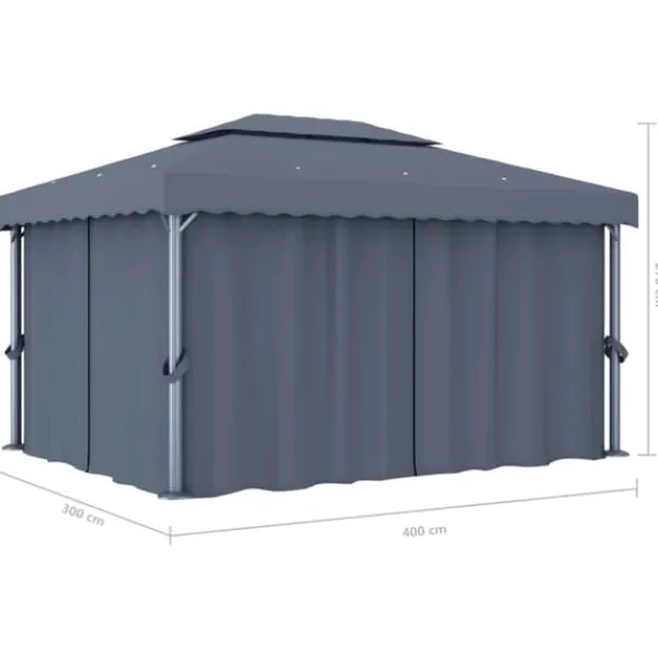 Best Paviljong med draperi 4x3 m - Trädgårdsinredning | Färg: Antracit | Storlek: 4x3 m Tält & Lusthus