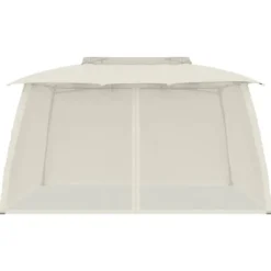 Paviljong med dubbelt tak & nätväggar - Utomhuspergola | Färg: Gräddvit | Storlek: 3,93x2,93 m