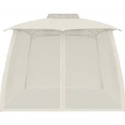Paviljong med dubbelt tak & nätväggar - Utomhuspergola | Färg: Gräddvit | Storlek: 3,93x2,93 m