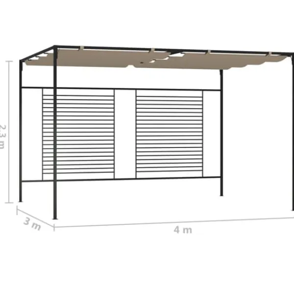 Clearance Paviljong med infällbart tak - Stabil utomhuslösning | Färg: Taupe | Storlek: 3x4x2,3 m Valvbågar, Spaljéer, Bersåer & Pergolor