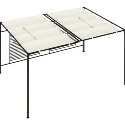 New Paviljong med infällbart tak 3x4 m - Stabil utomhusstruktur | Färg: Gräddvit | Storlek: 3x4x2,3 m Valvbågar, Spaljéer, Bersåer & Pergolor