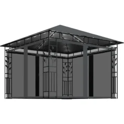 vidaXL Paviljong med myggnät och ljusslinga LED 3x3x2,73m antracit