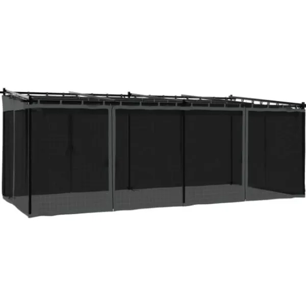 Clearance Paviljong med nätväggar - Rostbeständig Stålram | Färg: Antracit | Storlek: 6x3 m Valvbågar, Spaljéer, Bersåer & Pergolor