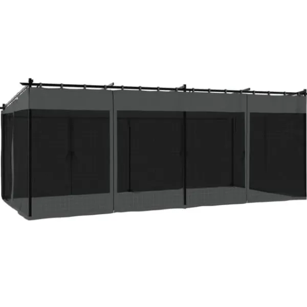 Clearance Paviljong med nätväggar - Rostbeständig Stålram | Färg: Antracit | Storlek: 6x3 m Valvbågar, Spaljéer, Bersåer & Pergolor
