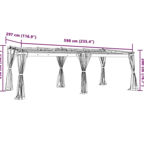 Clearance Paviljong med nätväggar - Rostbeständig Stålram | Färg: Antracit | Storlek: 6x3 m Valvbågar, Spaljéer, Bersåer & Pergolor