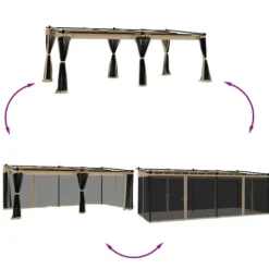 vidaXL Paviljong med nätväggar taupe 6x3 m stål
