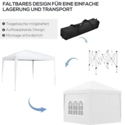 Sale Paviljong 3x3 m med 4 sidoväggar & fönster, UV-skydd, stål/oxford, väska, vit Tält & Lusthus