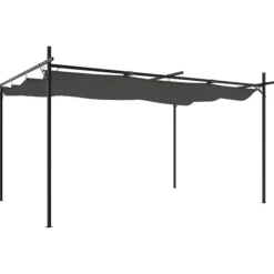 Pergola med infällbart tak antracit 395x292x230 cm Valvbågar, Spaljéer, Bersåer & Pergolor