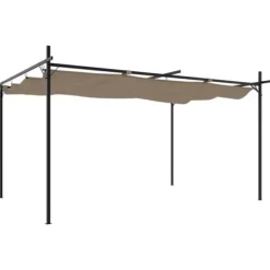 Pergola med infällbart tak taupe 395x292x230 cm Valvbågar, Spaljéer, Bersåer & Pergolor