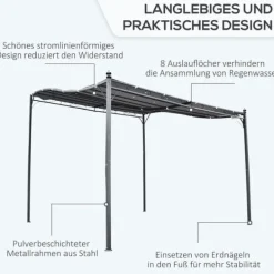 Pergola paviljong 297x297 cm, metall, grå – terrass/balkong Valvbågar, Spaljéer, Bersåer & Pergolor