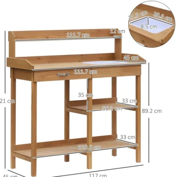 Planteringsbord med balja, trä, 112 cm högt – stabilt & väderbeständigt