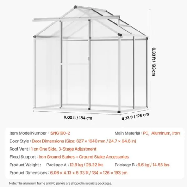 Best Polykarbonatväxthus 6x4 Ft, Utomhus Walk-in Växthus, För Trädgårdsanvändning Växthus