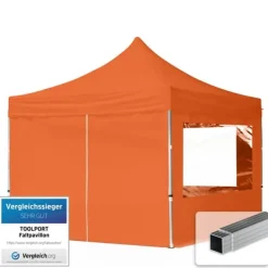 Discount pop-up tält snabbtält 3x3 m - 4 sidodelar hopfällbart tält aluminium paviljong (certifierad) party lusthus orange tak Tält & Lusthus