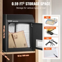 Postlåda, kraftig stål, 30,5x15,5x36 cm, svart