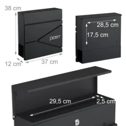 Outlet Postlåda med tidningsfack, 38x37x12 cm, Metall Postlådor & Brevlådor