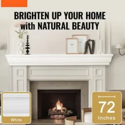 Best Öppen spis mantel med trähylla 72, vit, flytande vardagsrum mantelhylla, elegant design för inredning och mysig atmosfär Öppna Spisar