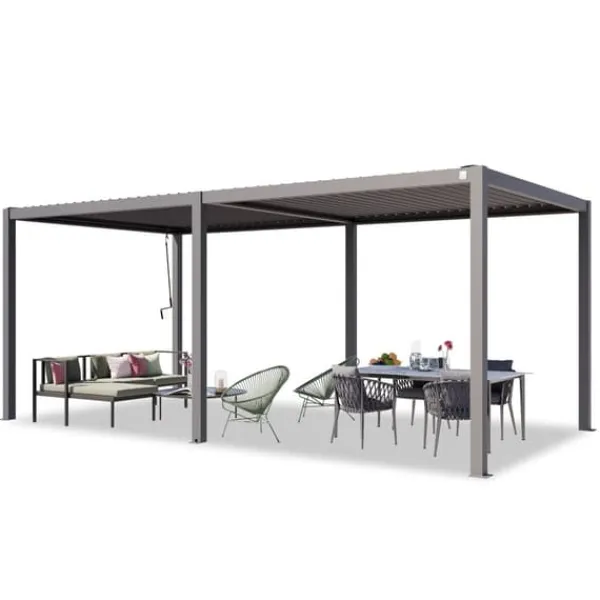 Clearance PRIMEYARD Pergola 3x6 m stolpar av aluminium med lamelltak av stål terrasstak grå Valvbågar, Spaljéer, Bersåer & Pergolor