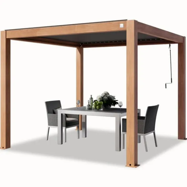 Clearance PRIMEYARD Pergola 3x3 m stolpar av aluminium i trälook med lamelltak av aluminium terrasstak Valvbågar, Spaljéer, Bersåer & Pergolor