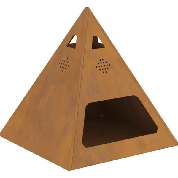 Sale Pyramidformad eldstad i väderbeständigt stål | Storlek: 50x50x51 cm | Färg: Stålgrå Öppna Spisar