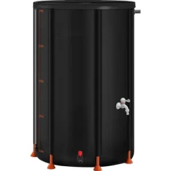 Best Regntunna - Hopfällbar regnvattentunna - Kapacitet 380 l - PVC 1000D - Med kran och överfyllningskit - För trädgård - Svart Regntunnor