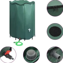 vidaXL Regntunna hopfällbar med kran 1250 L