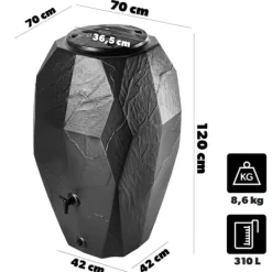 New Regnvattenbehållare, 310 liter kapacitet, frostbeständig plast, 100 cm höjd, 60 cm diameter, effektiv insamling av regnvatten Regntunnor