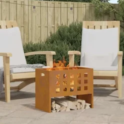 New Rektangulär vedeldad eldstad i Corten stål | Storlek: 50x30x40 cm | Färg: Brun Vedeldade Kaminer