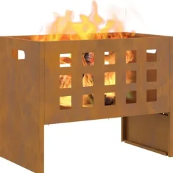 New Rektangulär vedeldad eldstad i Corten stål | Storlek: 50x30x40 cm | Färg: Brun Vedeldade Kaminer