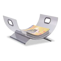 Discount Relaxdays Eldstadshållare tidningsställ i rostfritt stål modernt trästöd i metall HxBxD: 19 x 37 x 33 cm, silver Tillbehör Till Vedeldade Kaminer & Öppna Spisar