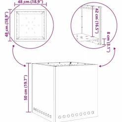 Online Rökfri fyrkantig eldstad i stål för utomhusbruk | Färg: Svart | Storlek: 48x48x50 cm Öppna Spisar