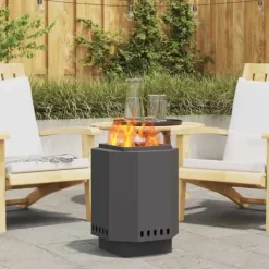 Rökfri hexagonal eldstad i svart stål | Färg: Svart | Storlek: 38x38x51 cm
