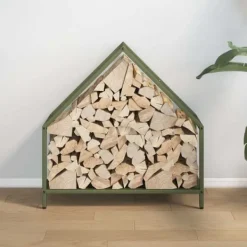 New Robust vedställ i olivgrön kallvalsat stål - Stor kapacitet | Storlek: 60x25x60 cm | Färg: Olivgrön Tillbehör Till Vedeldade Kaminer & Öppna Spisar