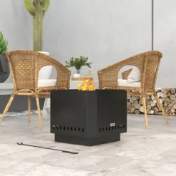New Rootz Fire Pit - Inklusive poker - Eldfat - Robust konstruktion - Metall & rostfritt stål - Svart - 48L x 48W x 41H cm Öppna Spisar