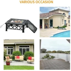 Rootz 3-i-1 Eldstad - Eldstad med gnistskydd - Grillgaller - Ishink - Trädgård - BBQ - Svart 76 x 76 x 47 cm