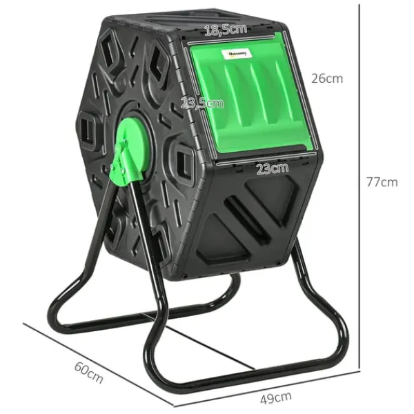 Outlet Rootz 65L Compost -behållare - roterbar komposter - termisk kompostfack - näringsrik kompost - 60x49x77cm - grön+svart Kompostering