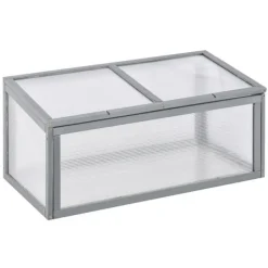 Rootz Miniväxthus - Trädgårdsväxthus - Trä + Polykarbonat - Grå - 90 x 46 x 40 cm