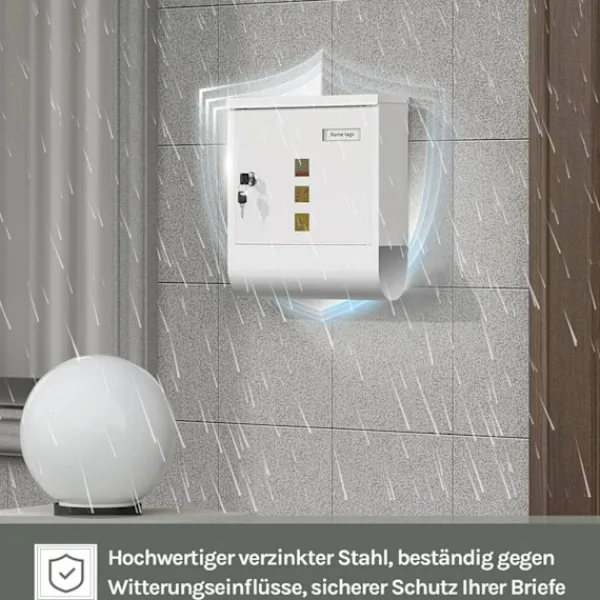 Clearance Rootz White Mailbox - Wall -Moned Post Box - Secure Locking System - Galvanized Steel - 30,6 x 33,5 x 10 cm Postlådor & Brevlådor