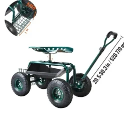 Best Rullande Trädgårdsvagn, Ergonomisk Design, Justerbart Styrsystem,Grön Stöd Med Hjul, Säten & Knäskydd För Trädgårdsskötsel