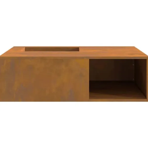 Clearance Rustik utomhus eldstad med vedförvaring - Väderbeständigt stål | Storlek: 100x100x30 cm Öppna Spisar
