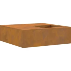 Clearance Rustik utomhus eldstad med vedförvaring - Väderbeständigt stål | Storlek: 100x100x30 cm Öppna Spisar